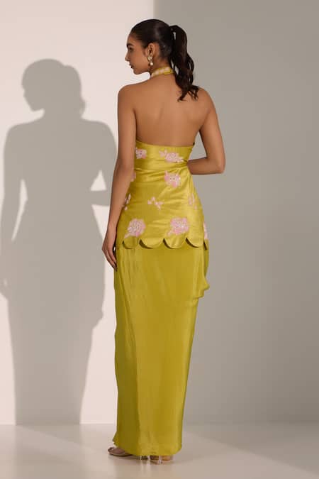 Nitisha Kashyap Official Floral Embroidered Kurta & Draped Skirt Set 