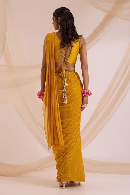 Nitisha Kashyap Official Mustard Yellow Pre-Draped Saree Set 