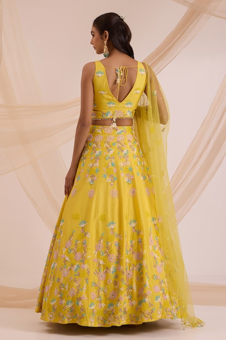 Nitisha Kashyap Official Floral Embroidered Yellow Lehenga Set 