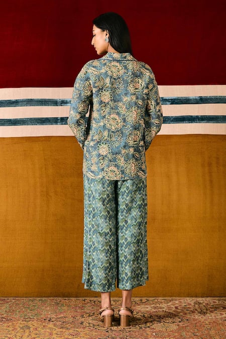 Sue Mue Floral Print Top & Geometric Pant Set 