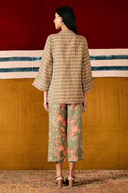 Sue Mue Multi Color Embroidered Top & Pant Set 