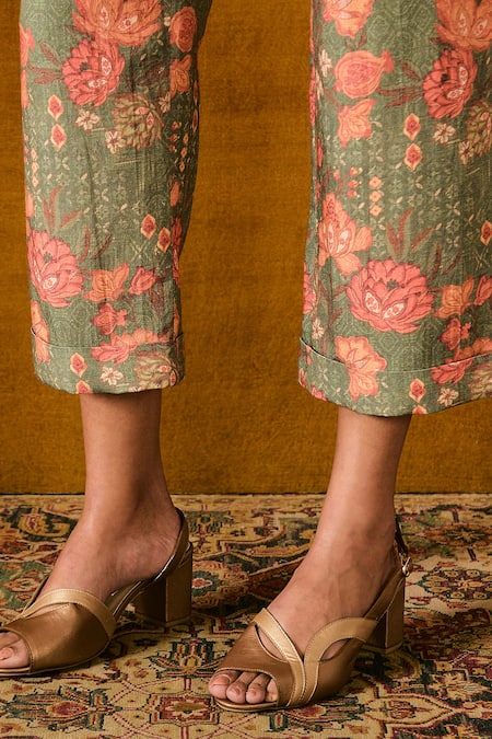 Shop_Sue Mue_Multi Color Linen Embroidery, Beads V-neck Top And Pant Set _Online_at_Aza_Fashions