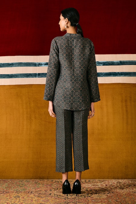 Sue Mue Geometric Print Linen Shirt & Pant Set 