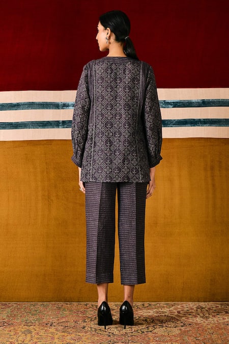 Sue Mue Mulberry Geometric Print Shirt With Pant 