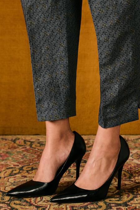 Shop Sue Mue Blue Linen Collared Deep Geometric Print Shirt And Pant Set Online at Aza Fashions Shop_Sue Mue_Blue Linen Collared Deep Geometric Print Shirt And Pant Set _Online_at_Aza_Fashions