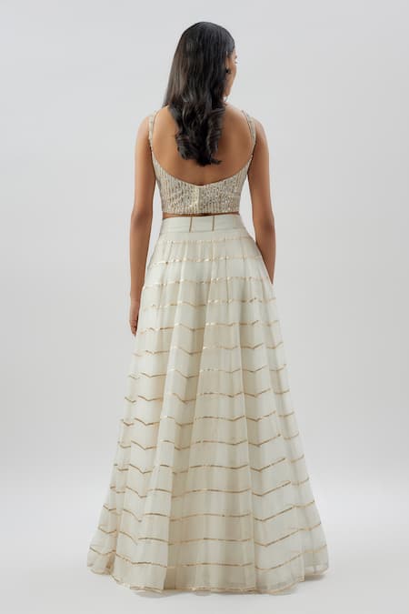 Divya Kanakia Apsara Stripe Pattern Lehenga Corset Set 