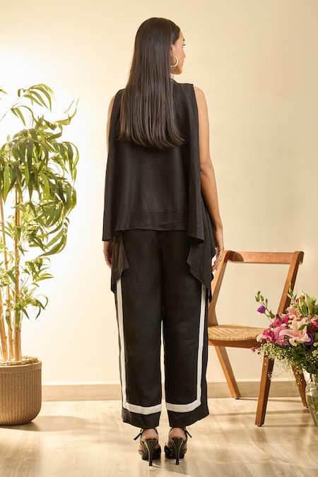 Babita Malkani Black Linen Embroidery Round Neck Mosaic Floral Tunic And Pant Set Online at Aza Fashions Babita Malkani_Black Linen Embroidery Round Neck Mosaic Floral Tunic And Pant Set _Online_at_Aza_Fashions