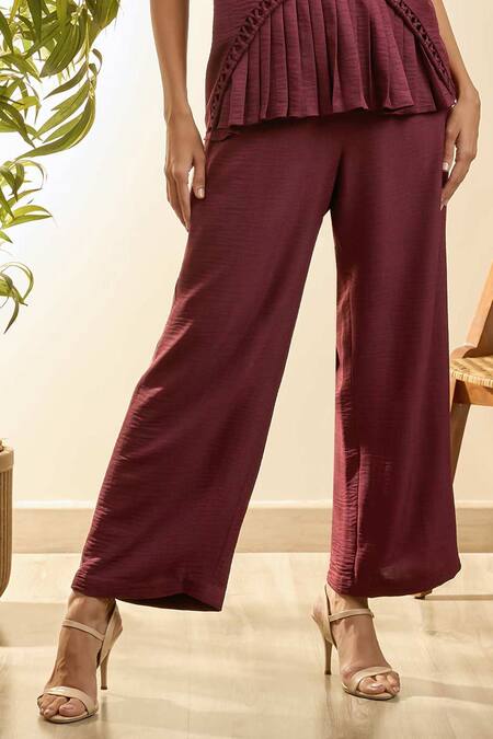 Buy Babita Malkani Maroon Linen Embroidery Collared Mosaic Floral Top And Pant Set Online at Aza Fashions Buy_Babita Malkani_Maroon Linen Embroidery Collared Mosaic Floral Top And Pant Set _Online_at_Aza_Fashions