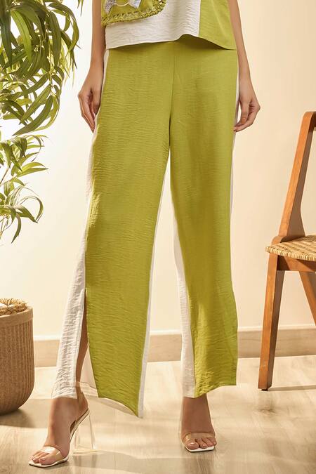 Buy Babita Malkani Green Linen Embroidery Round Neck Mosaic Floral Top And Pant Set Online at Aza Fashions Buy_Babita Malkani_Green Linen Embroidery Round Neck Mosaic Floral Top And Pant Set _Online_at_Aza_Fashions