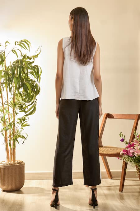 Babita Malkani White Turkish Linen Mosaic Floral Round Monochrome Embroidered Top And Pant Set Online at Aza Fashions Babita Malkani_White Turkish Linen Mosaic Floral Round Monochrome Embroidered Top And Pant Set _Online_at_Aza_Fashions