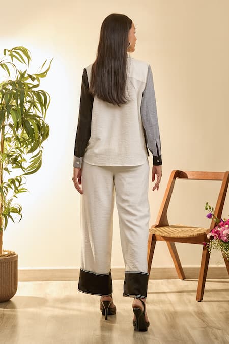 Babita Malkani White Linen Embroidery Collared Mosaic Floral Shirt And Pant Set Online at Aza Fashions Babita Malkani_White Linen Embroidery Collared Mosaic Floral Shirt And Pant Set _Online_at_Aza_Fashions