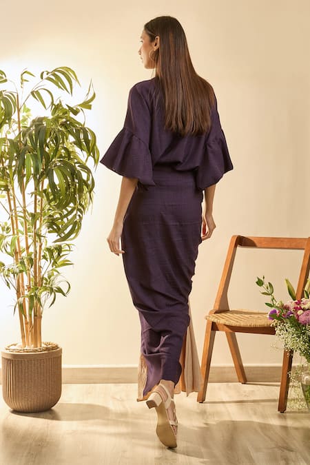 Babita Malkani Purple Turkish Linen Mosaic Floral Smyrna Embroidered Shirt With Draped Skirt Online at Aza Fashions Babita Malkani_Purple Turkish Linen Mosaic Floral Smyrna Embroidered Shirt With Draped Skirt _Online_at_Aza_Fashions