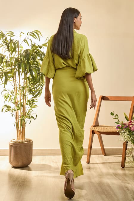 Babita Malkani Green Turkish Linen Mosaic Floral Smyrna Embroidered Shirt And Draped Skirt Set Online at Aza Fashions Babita Malkani_Green Turkish Linen Mosaic Floral Smyrna Embroidered Shirt And Draped Skirt Set _Online_at_Aza_Fashions