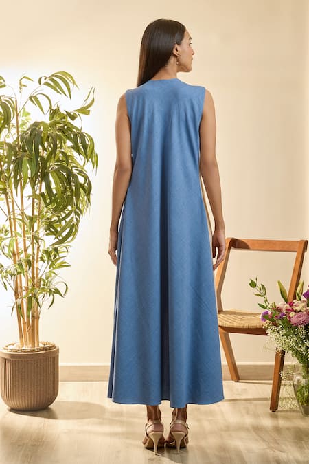 Babita Malkani Beige Turkish Linen Mosaic Floral V Neck Embroidered Asymmetric Dress Online at Aza Fashions Babita Malkani_Beige Turkish Linen Mosaic Floral V Neck Embroidered Asymmetric Dress _Online_at_Aza_Fashions