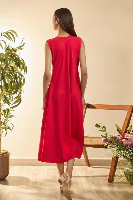 Babita Malkani Beige Linen Embroidery V-neck Asymmetric Mosaic Floral Dress Online at Aza Fashions Babita Malkani_Beige Linen Embroidery V-neck Asymmetric Mosaic Floral Dress _Online_at_Aza_Fashions