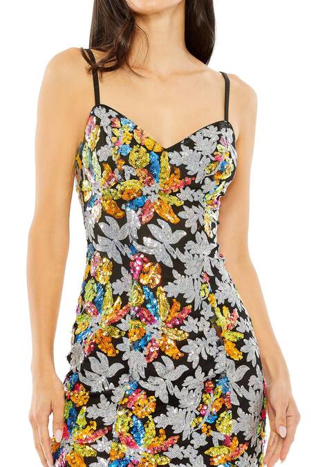 Mac Duggal Multi Color Polyester Sequins, Embroidery Sweetheart Neck Floral Mini Dress Online at Aza Fashions Mac Duggal_Multi Color Polyester Sequins, Embroidery Sweetheart Neck Floral Mini Dress _Online_at_Aza_Fashions