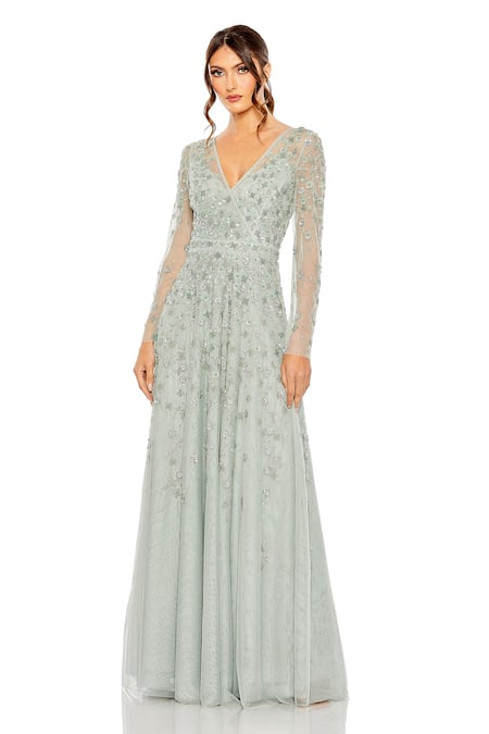 Mac Duggal Sequin Garden Embroidered Wrap Gown 