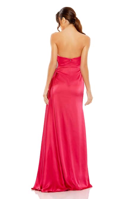Shop Mac Duggal Pink Polyester Stone Off Shoulder Embellished Neckline Ruched High Slit Gown at Aza Fashions Shop_Mac Duggal_Pink Polyester Stone Off Shoulder Embellished Neckline Ruched High Slit Gown _at_Aza_Fashions
