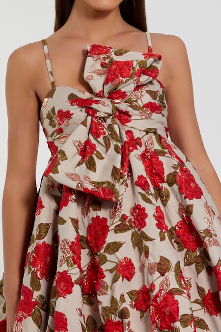 Mac Duggal Gray Polyester Embroidery Sweetheart Neck Grey Rosa Woven Balloon Dress Online at Aza Fashions Mac Duggal_Gray Polyester Embroidery Sweetheart Neck Grey Rosa Woven Balloon Dress _Online_at_Aza_Fashions