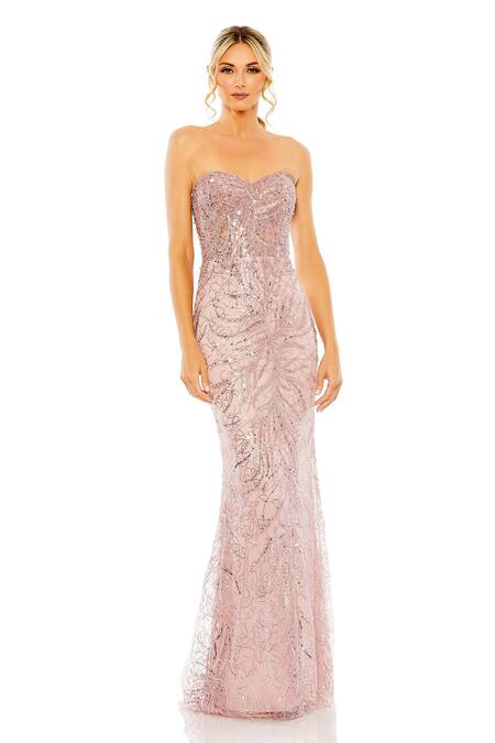 Mac Duggal Pink Polyester Sequin Off Shoulder Embellished Gown 