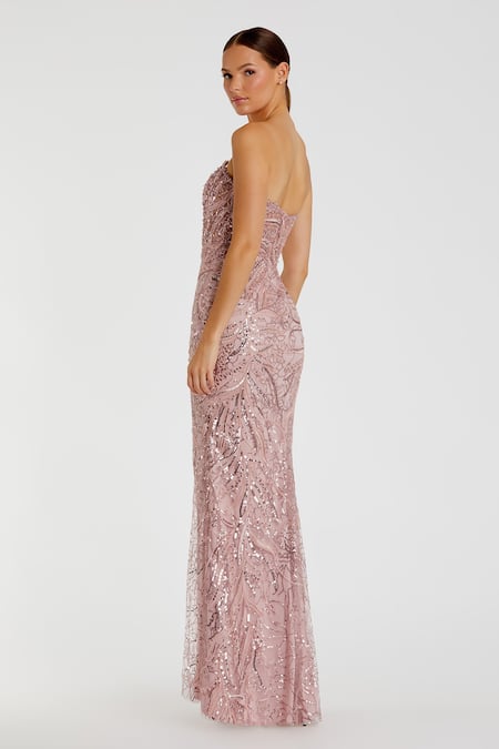 Shop Mac Duggal Pink Polyester Sequin Off Shoulder Embellished Gown at Aza Fashions Shop_Mac Duggal_Pink Polyester Sequin Off Shoulder Embellished Gown _at_Aza_Fashions