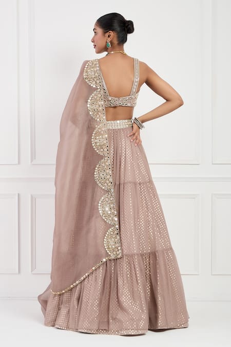 Neha Khullar Mocha Mouse Mirror Embroidered Lehenga Set 