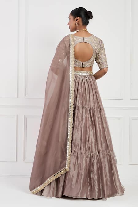 Neha Khullar Floral Embroidered Tiered Lehenga Set 