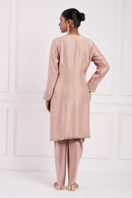 Shop Neha Khullar Pink Modal Satin, Dupion Silk, Organza, Lining Embroidered Kurta Set at Aza Fashions Shop_Neha Khullar_Pink Modal Satin, Dupion Silk, Organza, Lining Embroidered Kurta Set _at_Aza_Fashions