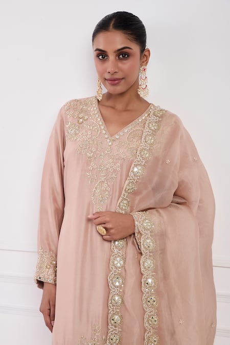 Buy Neha Khullar Pink Modal Satin, Dupion Silk, Organza, Lining Embroidered Kurta Set Online at Aza Fashions Buy_Neha Khullar_Pink Modal Satin, Dupion Silk, Organza, Lining Embroidered Kurta Set _Online_at_Aza_Fashions