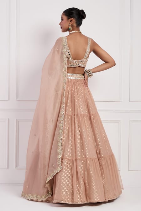Neha Khullar Blush Pink Mirror Embroidered Lehenga Set 