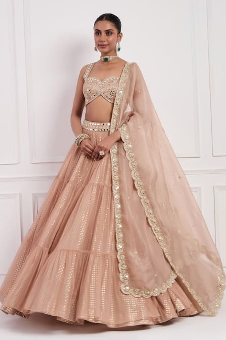 Neha Khullar_Pink Chanderi , Net, Organza, Cut Work, Blush Lehenga Set _Online_at_Aza_Fashions