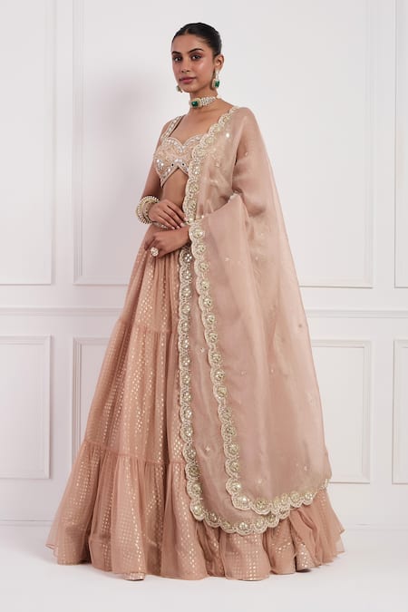 Buy_Neha Khullar_Pink Chanderi , Net, Organza, Cut Work, Blush Lehenga Set _Online_at_Aza_Fashions