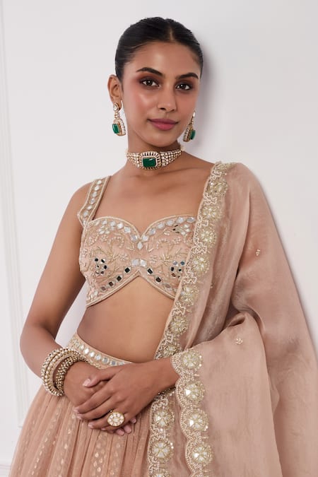 Neha Khullar_Pink Chanderi , Net, Organza, Cut Work, Blush Lehenga Set _at_Aza_Fashions