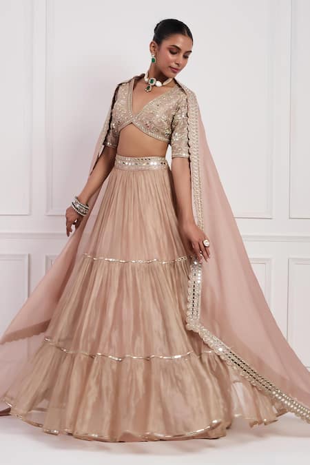 Buy Neha Khullar Pink Lining Shantoon, Organza, Embroidered Blouse Tiered Lehenga Set Online at Aza Fashions Buy_Neha Khullar_Pink Lining Shantoon, Organza, Embroidered Blouse Tiered Lehenga Set _Online_at_Aza_Fashions
