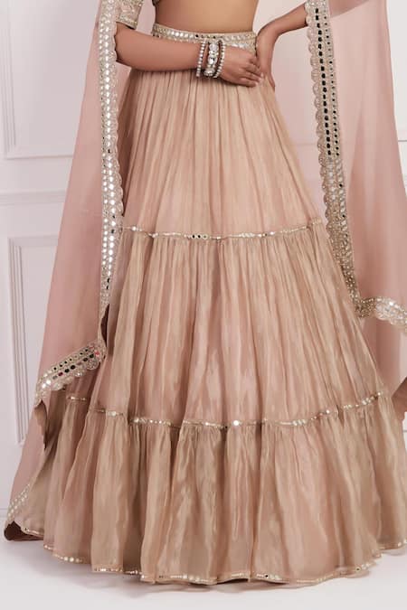 Shop Neha Khullar Pink Lining Shantoon, Organza, Embroidered Blouse Tiered Lehenga Set Online at Aza Fashions Shop_Neha Khullar_Pink Lining Shantoon, Organza, Embroidered Blouse Tiered Lehenga Set _Online_at_Aza_Fashions
