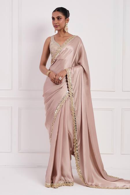 Shop Neha Khullar Pink Satin, Lining Shantoon, Raw Silk, Embroidered Blouse Saree Set Online at Aza Fashions Shop_Neha Khullar_Pink Satin, Lining Shantoon, Raw Silk, Embroidered Blouse Saree Set _Online_at_Aza_Fashions