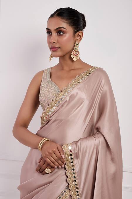 Neha Khullar Pink Satin, Lining Shantoon, Raw Silk, Embroidered Blouse Saree Set at Aza Fashions Neha Khullar_Pink Satin, Lining Shantoon, Raw Silk, Embroidered Blouse Saree Set _at_Aza_Fashions