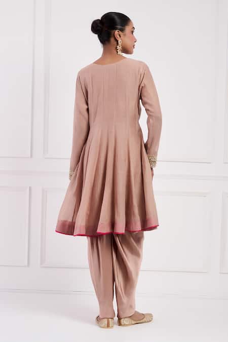 Shop Neha Khullar Pink Modal, Chanderi Silk Cut Work Dabka Embroidered Anarkali And Dhoti Pant Set at Aza Fashions Shop_Neha Khullar_Pink Modal, Chanderi Silk Cut Work Dabka Embroidered Anarkali And Dhoti Pant Set _at_Aza_Fashions