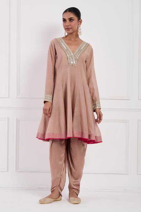 Buy Neha Khullar Pink Modal, Chanderi Silk Cut Work Dabka Embroidered Anarkali And Dhoti Pant Set Online at Aza Fashions Buy_Neha Khullar_Pink Modal, Chanderi Silk Cut Work Dabka Embroidered Anarkali And Dhoti Pant Set _Online_at_Aza_Fashions