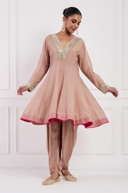 Buy Neha Khullar Pink Modal, Chanderi Silk Cut Work Dabka Embroidered Anarkali And Dhoti Pant Set Buy_Neha Khullar_Pink Modal, Chanderi Silk Cut Work Dabka Embroidered Anarkali And Dhoti Pant Set