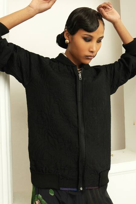 OFRIDA Multi Color Silk, Cotton Multicolor Reversible Floral Quilted Bomber Jacket Online at Aza Fashions OFRIDA_Multi Color Silk, Cotton Multicolor Reversible Floral Quilted Bomber Jacket _Online_at_Aza_Fashions