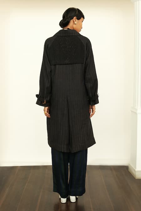 Shop_Ofrida_Multi Color Linen Collared Psyflora Print Multicolor Trench Overlay _at_Aza_Fashions