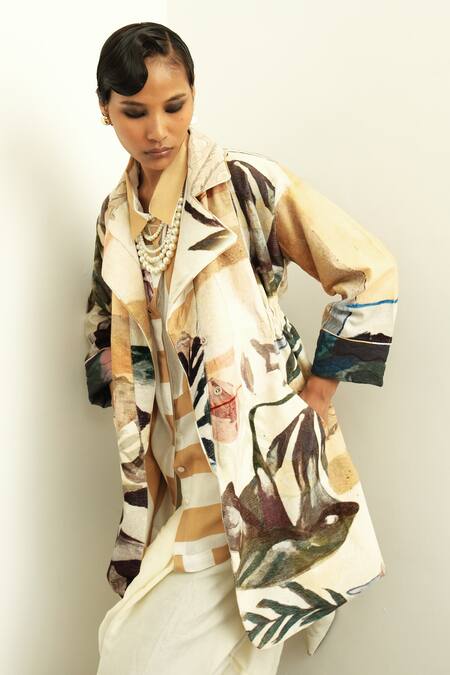 Shop OFRIDA Multi Color Corduroy Floral Collar Ambiflora Printed Jacket Online at Aza Fashions Shop_OFRIDA_Multi Color Corduroy Floral Collar Ambiflora Printed Jacket_Online_at_Aza_Fashions