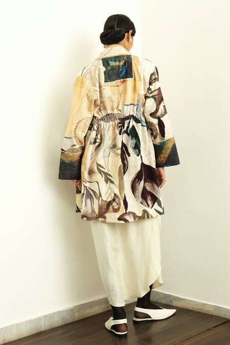 Shop OFRIDA Multi Color Corduroy Floral Collar Ambiflora Printed Jacket at Aza Fashions Shop_OFRIDA_Multi Color Corduroy Floral Collar Ambiflora Printed Jacket_at_Aza_Fashions