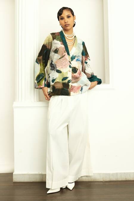 OFRIDA Multi Color Pant 100% , Jacket Silk Blend Thread, Ivy Print With Online at Aza Fashions OFRIDA_Multi Color Pant 100% , Jacket Silk Blend Thread, Ivy Print With _Online_at_Aza_Fashions