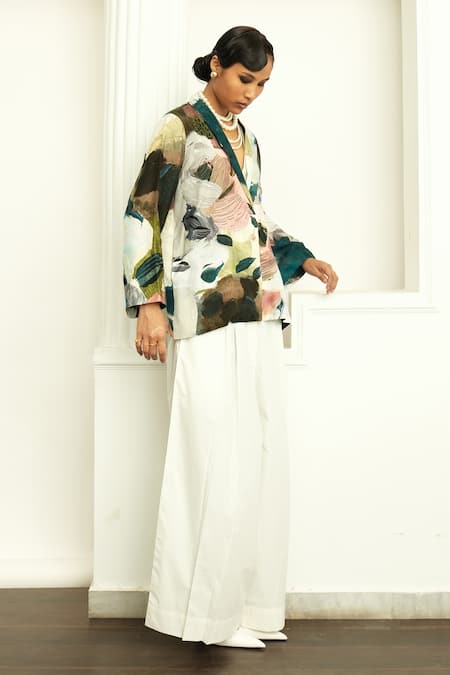 Buy OFRIDA Multi Color Pant 100% , Jacket Silk Blend Thread, Ivy Print With Online at Aza Fashions Buy_OFRIDA_Multi Color Pant 100% , Jacket Silk Blend Thread, Ivy Print With _Online_at_Aza_Fashions