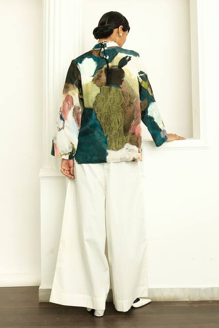 Shop OFRIDA Multi Color Pant 100% , Jacket Silk Blend Thread, Ivy Print With at Aza Fashions Shop_OFRIDA_Multi Color Pant 100% , Jacket Silk Blend Thread, Ivy Print With _at_Aza_Fashions