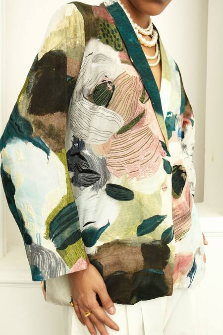 Shop OFRIDA Multi Color Pant 100% , Jacket Silk Blend Thread, Ivy Print With Online at Aza Fashions Shop_OFRIDA_Multi Color Pant 100% , Jacket Silk Blend Thread, Ivy Print With _Online_at_Aza_Fashions