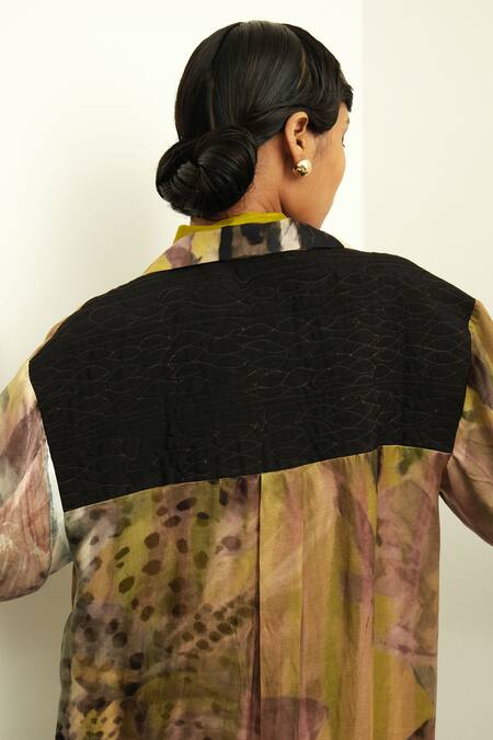 OFRIDA Multi Color Dress Raw , Jacket Gajji Tropizeylo Print Trench With Online at Aza Fashions OFRIDA_Multi Color Dress Raw , Jacket Gajji Tropizeylo Print Trench With_Online_at_Aza_Fashions