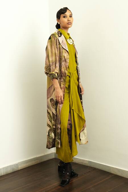 Buy OFRIDA Multi Color Dress Raw , Jacket Gajji Tropizeylo Print Trench With Online at Aza Fashions Buy_OFRIDA_Multi Color Dress Raw , Jacket Gajji Tropizeylo Print Trench With_Online_at_Aza_Fashions